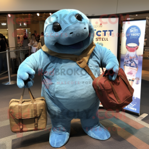 Rust Stellar'S Sea Cow mascot costume character dressed with a Chambray Shirt and Handbags