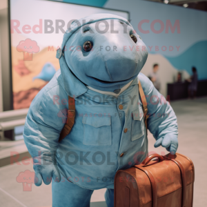 Rust Stellar'S Sea Cow mascot costume character dressed with a Chambray Shirt and Handbags