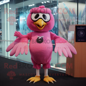 Pink Eagle mascot costume character dressed with a One-Piece Swimsuit and Smartwatches