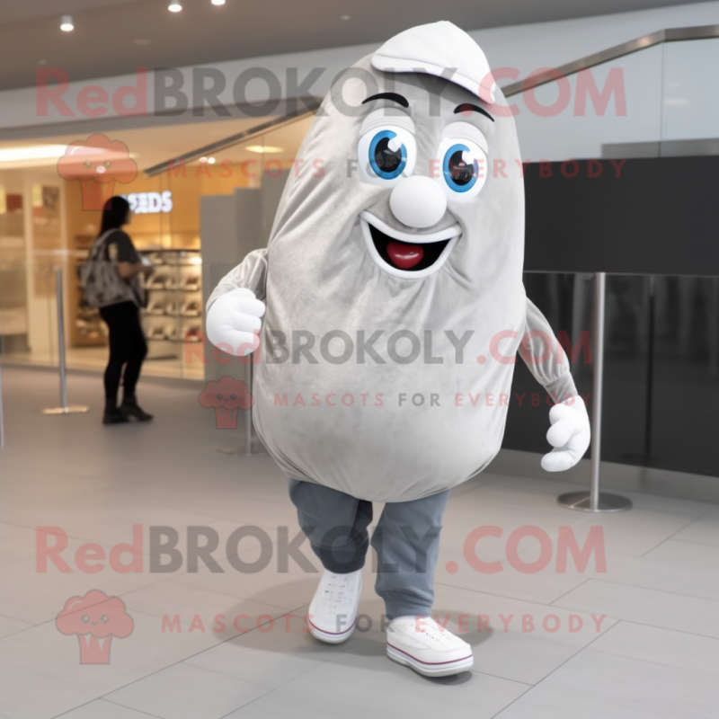 Silver Potato mascot costume character dressed with a Jeans and Shoe laces Silver Potato mascot costume character dressed with a Jeans and Shoe laces