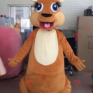 Bruine en witte kangoeroe mascotte met blauwe ogen -