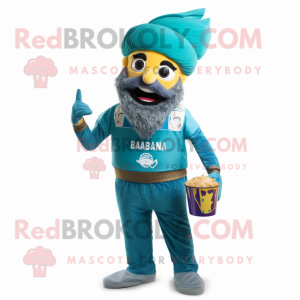 Teal Biryani mascot costume character dressed with a Flare Jeans and Caps