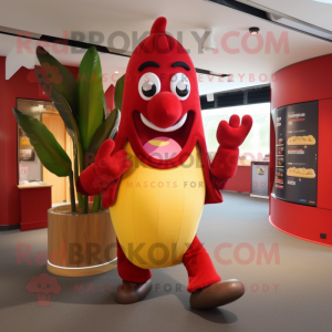 Red Banana mascot costume character dressed with a Trousers and Foot pads