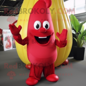 Red Banana mascot costume character dressed with a Trousers and Foot pads