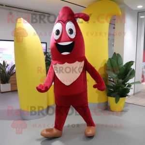 Red Banana mascot costume character dressed with a Trousers and Foot pads