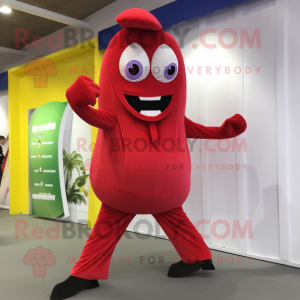 Red Banana mascot costume character dressed with a Trousers and Foot pads