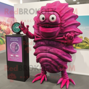 Magenta Trilobite mascot costume character dressed with a Mini Dress and Bracelet watches