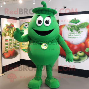 Forest Green Pepper mascot costume character dressed with a Overalls and Rings