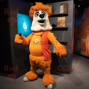 Orange Llama mascot costume character dressed with a Cargo Shorts and Foot pads