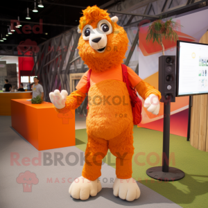 Orange Llama mascot costume character dressed with a Cargo Shorts and Foot pads