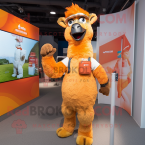 Orange Llama mascot costume character dressed with a Cargo Shorts and Foot pads