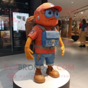 Rust Soldier mascot costume character dressed with a Denim Shorts and Clutch bags