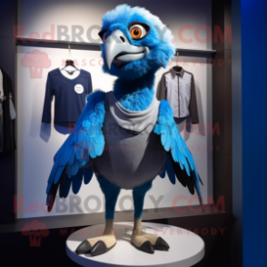 Blue Vulture mascot costume character dressed with a Vest and Watches