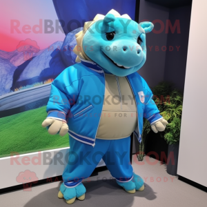 Cyan Glyptodon maskot drakt...