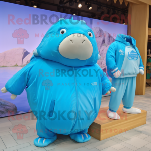 Cyan Glyptodon mascot costume character dressed with a Windbreaker and Earrings