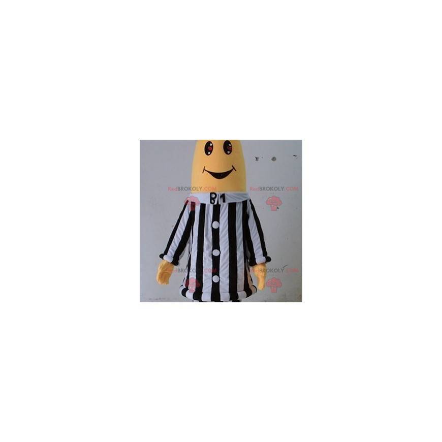 Mascota de personaje amarillo en traje de árbitro -