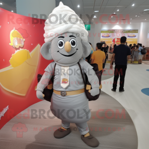 Gray Biryani mascot costume character dressed with a Jeggings and Backpacks