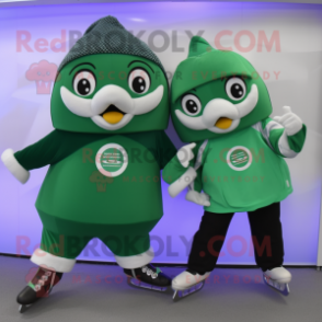 Forest Green Pair Of Ice Skates mascot costume character dressed with a Yoga Pants and Keychains