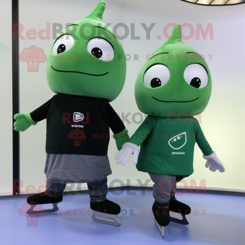 Forest Green Pair Of Ice Skates mascot costume character dressed with a Yoga Pants and Keychains