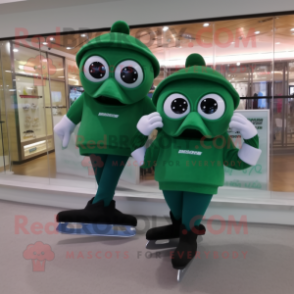 Forest Green Pair Of Ice Skates mascot costume character dressed with a Yoga Pants and Keychains