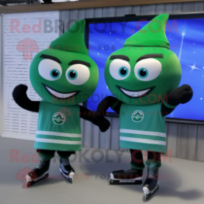 Forest Green Pair Of Ice Skates mascot costume character dressed with a Yoga Pants and Keychains