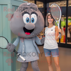 Grå tennisracket maskot...