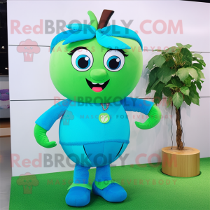 Cyan Apple mascotte kostuum...