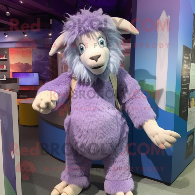 Lavender Angora Goat mascot costume character dressed with a Bodysuit and Beanies