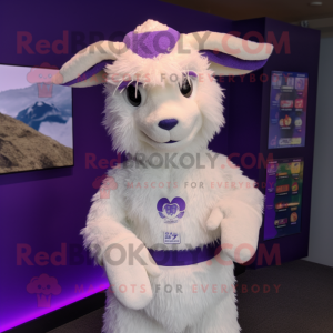 Lavender Angora Goat mascot costume character dressed with a Bodysuit and Beanies
