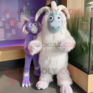 Lavender Angora Goat mascot costume character dressed with a Bodysuit and Beanies