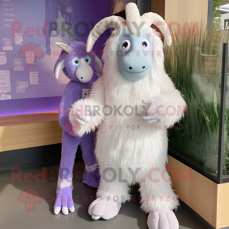 Lavender Angora Goat mascot costume character dressed with a Bodysuit and Beanies Lavender Angora Goat mascot costume character dressed with a Bodysuit and Beanies