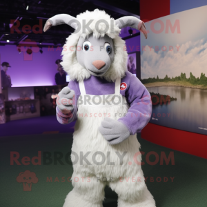 Lavender Angora Goat mascot costume character dressed with a Bodysuit and Beanies