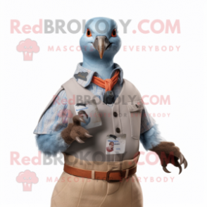 Gray Passenger Pigeon mascot costume character dressed with a Button-Up Shirt and Bracelets
