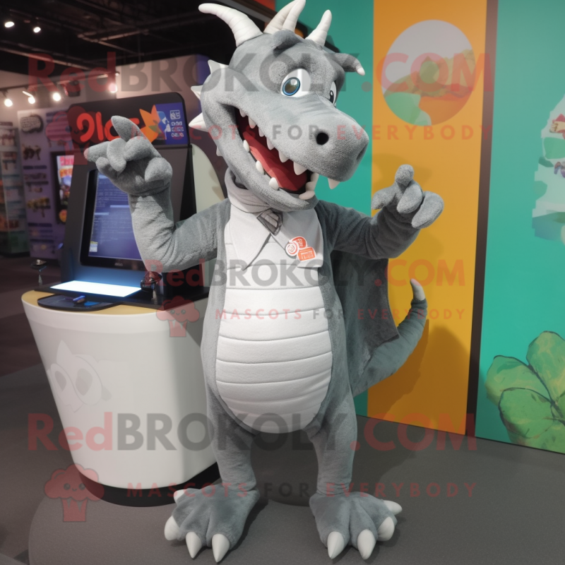 Gray Dragon mascot costume character dressed with a Tank Top and Lapel pins Gray Dragon mascot costume character dressed with a Tank Top and Lapel pins