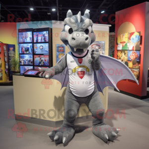 Gray Dragon mascot costume character dressed with a Tank Top and Lapel pins