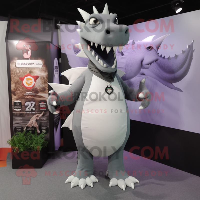 Gray Dragon mascot costume character dressed with a Tank Top and Lapel pins