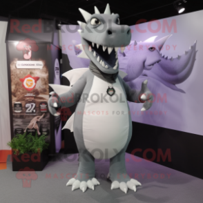 Gray Dragon mascot costume character dressed with a Tank Top and Lapel pins