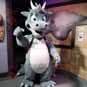 Gray Dragon mascot costume character dressed with a Tank Top and Lapel pins