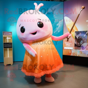 Peach Narwhal mascot costume character dressed with a Midi Dress and Headbands