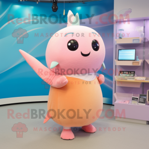 Peach Narwhal mascot costume character dressed with a Midi Dress and Headbands