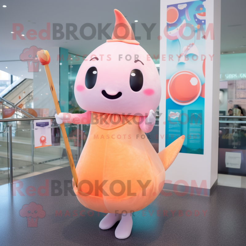 Peach Narwhal mascot costume character dressed with a Midi Dress and Headbands Peach Narwhal mascot costume character dressed with a Midi Dress and Headbands