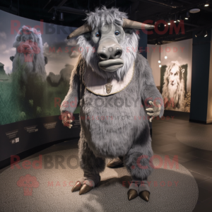Gray Buffalo mascot costume character dressed with a Playsuit and Brooches