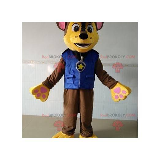 Brown and yellow dog mascot dressed as a policeman -
