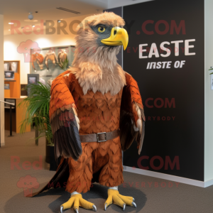 Rust Haast'S Eagle mascot costume character dressed with a Empire Waist Dress and Suspenders