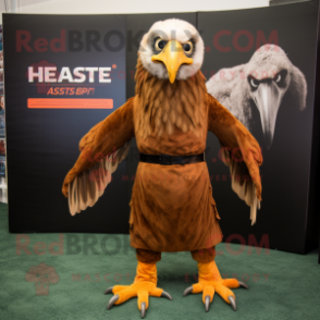 Rust Haast'S Eagle mascot costume character dressed with a Empire Waist Dress and Suspenders