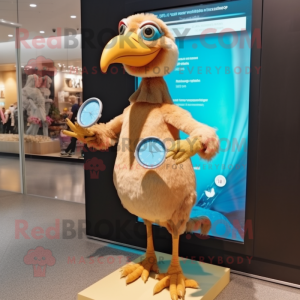Tan Dodo Bird mascot costume character dressed with a Mini Dress and Digital watches