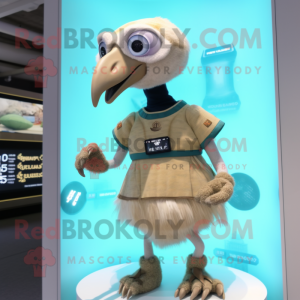 Tan Dodo Bird mascot costume character dressed with a Mini Dress and Digital watches