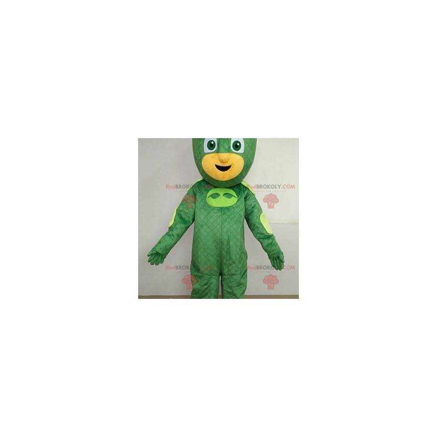 Geel karakter mascotte in superheld outfit - Redbrokoly.com