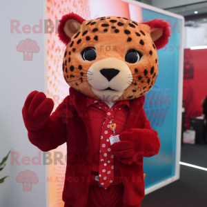 Red Leopard mascot costume character dressed with a Sweater and Pocket squares