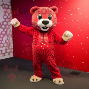 Red Leopard mascot costume character dressed with a Sweater and Pocket squares